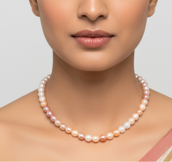 pinkish, whitish fresh water pearls necklace